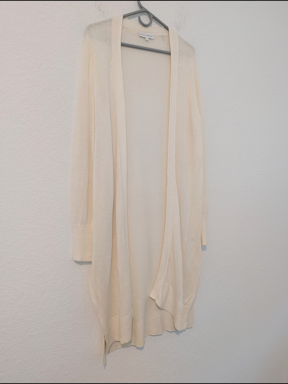 White + Warren Off-White Linen Cotton Long Open Front Duster Cardigan — image 7 of 8